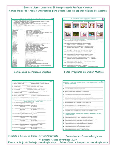 Past Perfect Continuous Interactive Spanish Combo Worksheet-Google Apps