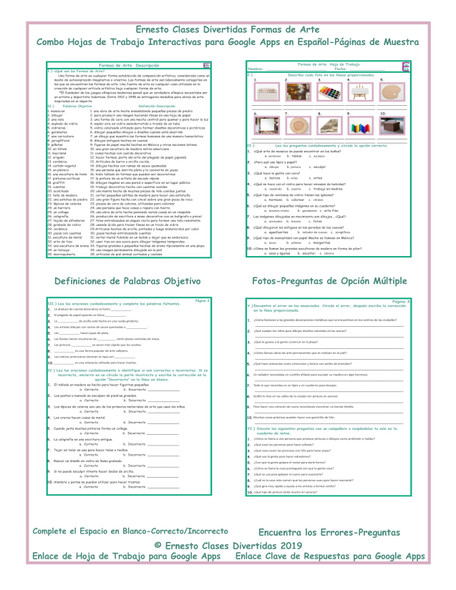 Art Forms Interactive Spanish Combo Worksheet-Google Apps