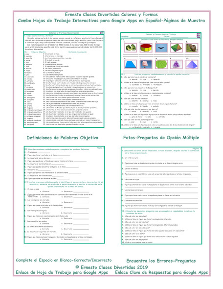 Colors and Shapes Interactive Spanish Combo Worksheet-Google Apps
