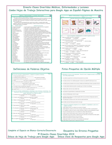 Doctors, Illnesses, and Injuries Interactive Spanish Combo Worksheet-Google Apps