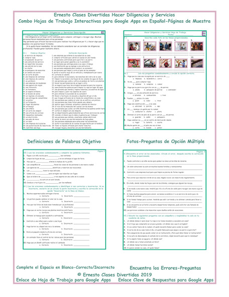 Errands and Services Interactive Spanish Combo Worksheet-Google Apps