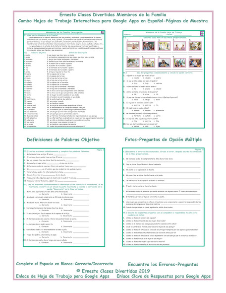 Family Members Interactive Spanish Combo Worksheet-Google Apps