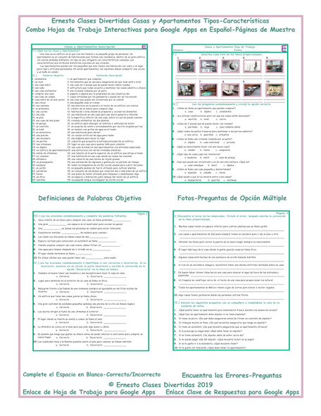 Houses and Apartments Interactive Spanish Combo Worksheet-Google Apps