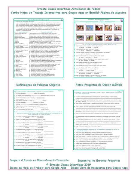 Parenting Activities Interactive Spanish Combo Worksheet-Google Apps