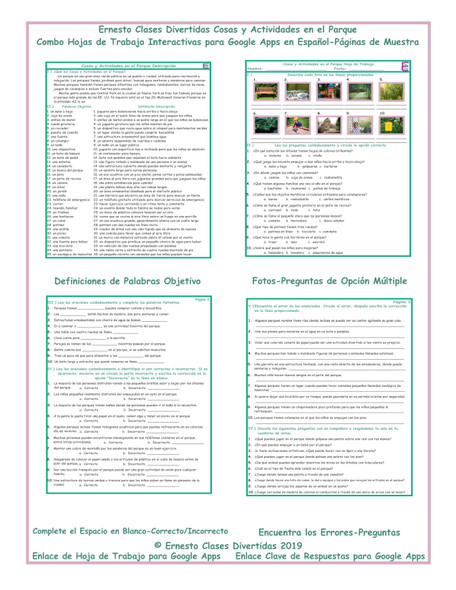 Park Things-Activities Interactive Spanish Combo Worksheet-Google Apps