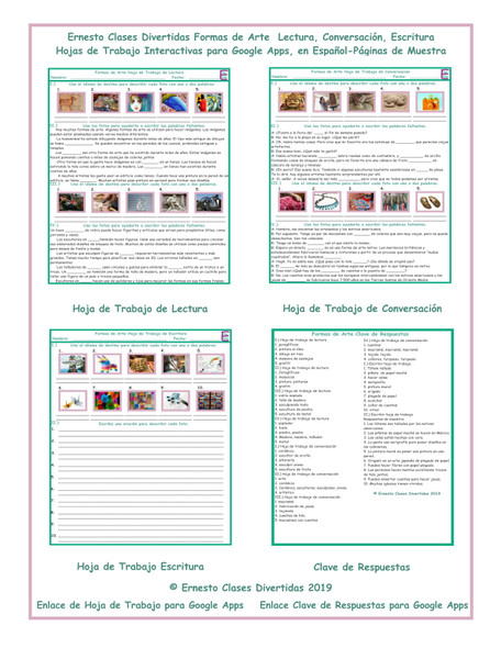 Art Forms Read-Converse-Write Spanish Interactive Worksheets-Google Apps