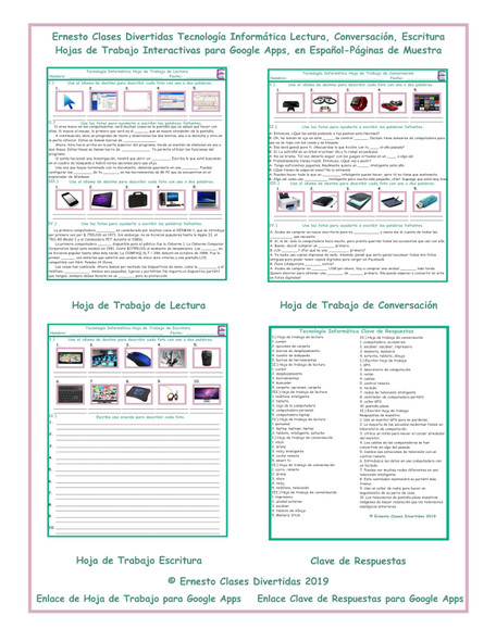 Computer Technology  Read-Converse-Write Spanish Interactive Worksheets-Google Apps
