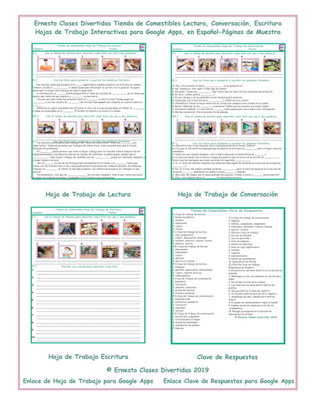 Grocery Shopping Read-Converse-Write Spanish Interactive Worksheets-Google Apps