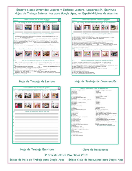 Places and Buildings Read-Converse-Write Spanish Interactive Worksheets-Google Apps