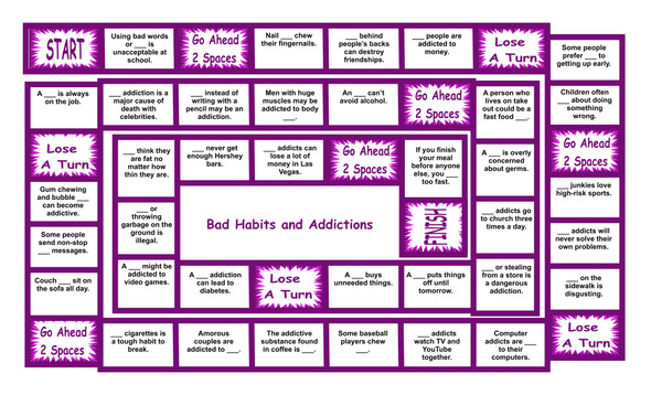 Bad Habits and Addictions Legal Size Text Board Game