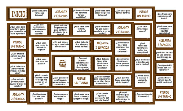 Camping Things and Activities Spanish Board Game