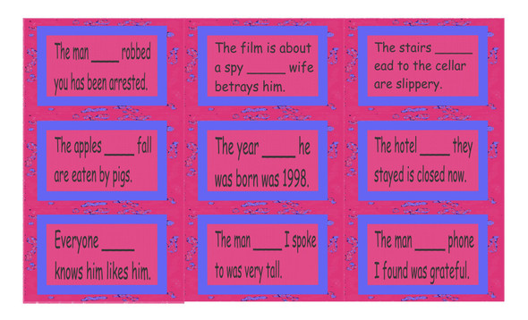 Relative Clauses Legal Size Text Card Game