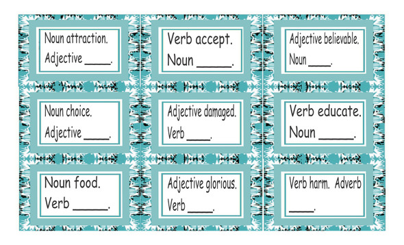 Word Forms Legal Size Text Card Game