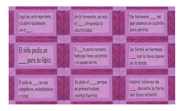 Compound Nouns Spanish Legal Size Text Card Game