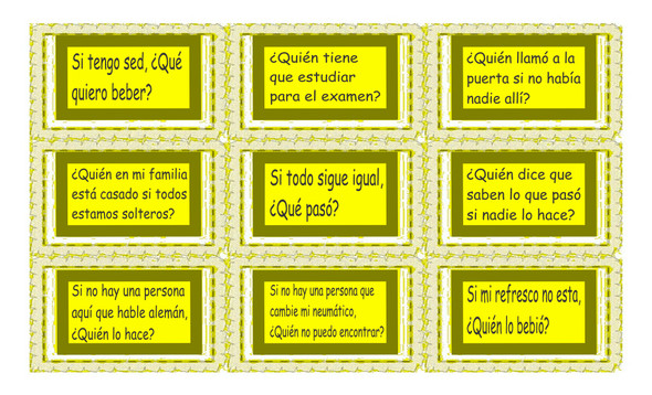 Indefinite Pronouns Spanish Legal Size Text Card Game