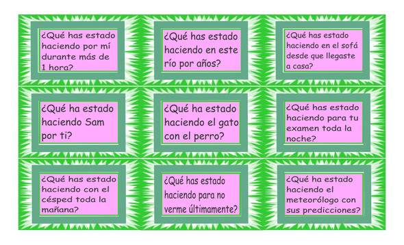 Present Perfect Continuous Tense Spanish Legal Size Text Card Game