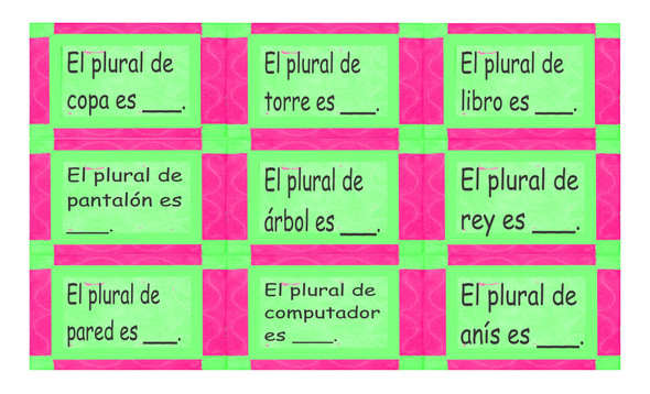 Singuar vs Plural Nouns Spanish Legal Size Text Card Game