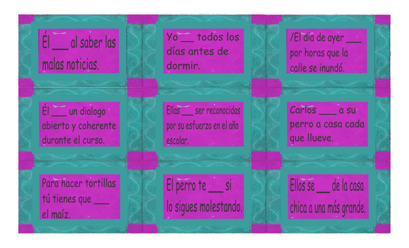 Verbs Start L, M, N, O, Q, R End ER Spanish Legal Size Text Card Game