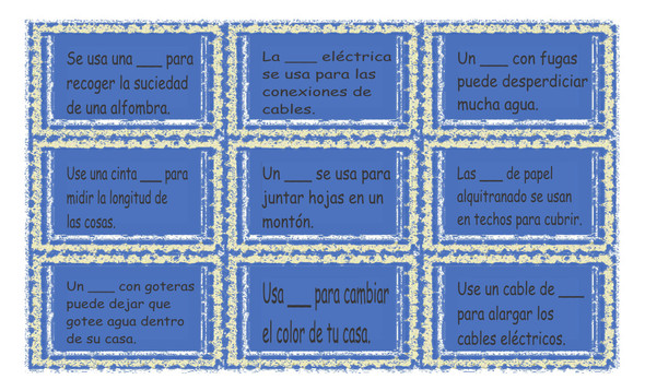 House Repairs, Tools and Supplies Spanish Legal Size Text Card Game