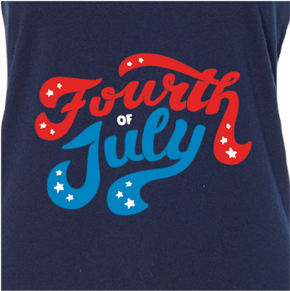 "Fourth of July" Scripty Starry Racerback Tank