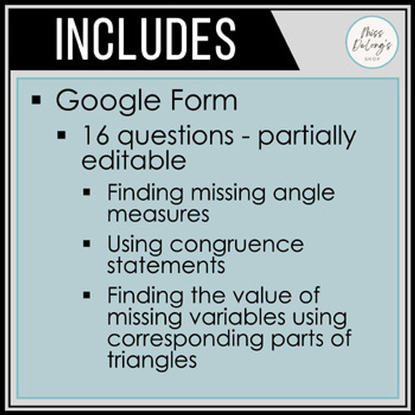 Angles of Triangles and Congruent Triangles Review (Google Forms)