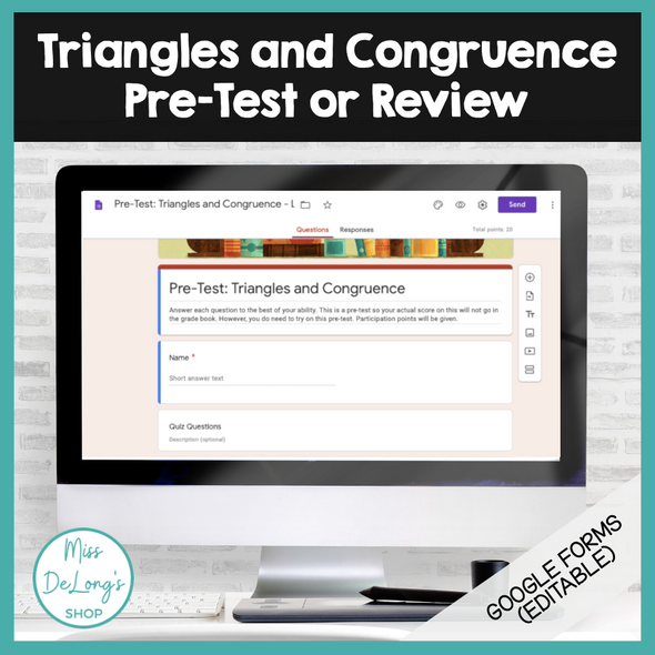 FREEBIE Triangles and Congruence Pre-Test or Review