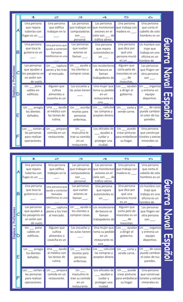 Jobs and Professions Spanish Legal Size Text Guerra Naval Board Game