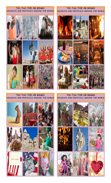 Holidays and Festivals Around the World Legal Size Photo Tic-Tac-Toe or Bingo Card Game