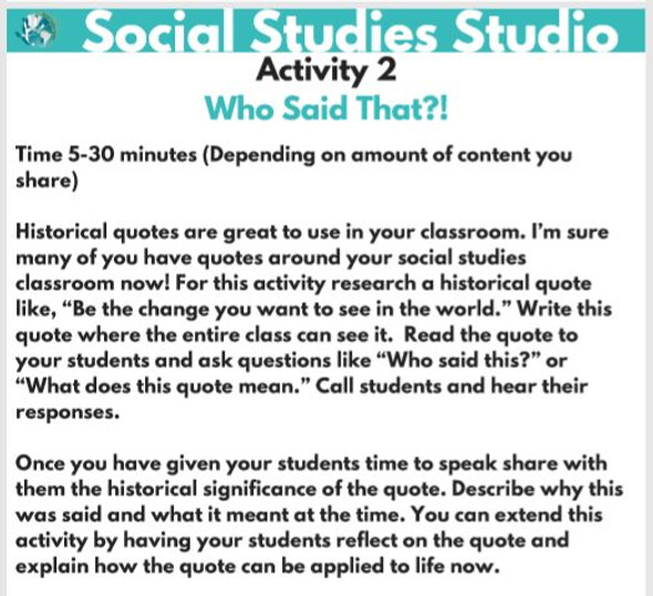 Social Studies Studio Daily Activities Pack 2