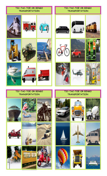 Transportation and Vehicles Legal Size Photo Tic-Tac-Toe or Bingo Card Game
