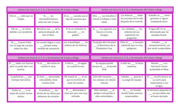 Verbs Start D, E, F, G, I End AR 3 Spanish Legal Size Text Tic-Tac-Toe or Bingo Game