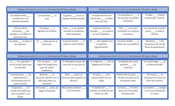 Verbs Start E, F, G, H, I End ER Spanish Legal Size Text Tic-Tac-Toe or Bingo Game