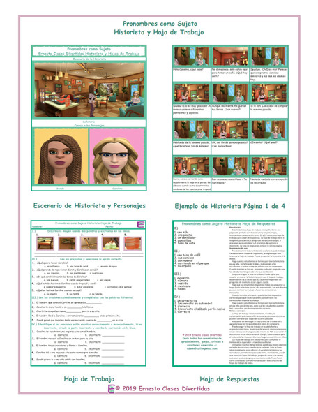Subject Pronouns Spanish Comic Book and Worksheet 