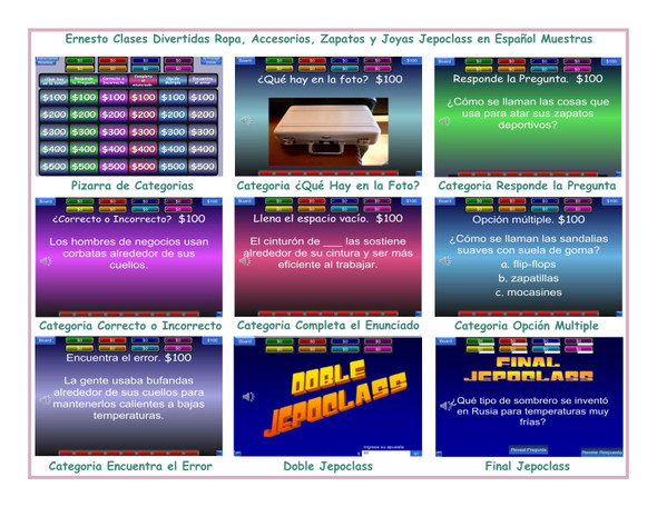 Clothing, Accessories, Footwear and Jewelry Spanish Jepoclass PowerPoint Game
