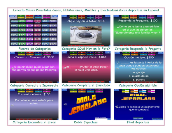 Houses, Rooms, Furniture and Appliances Spanish Jepoclass PowerPoint Game