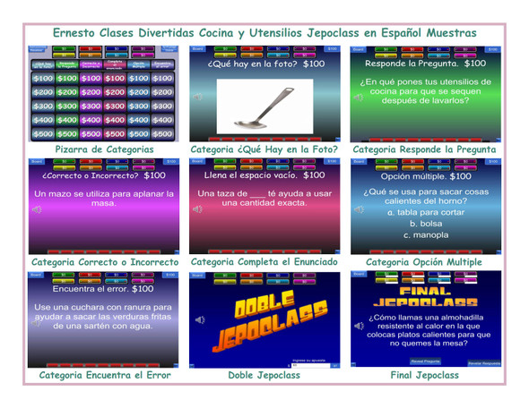 Kitchen, Cookware and Utensils Spanish Jepoclass PowerPoint Game