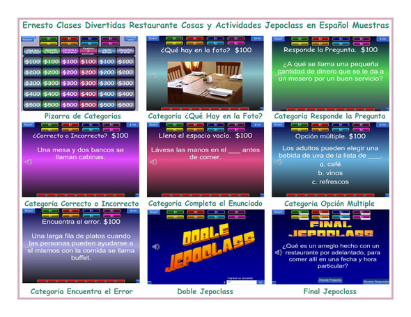Restaurant Things and Activities Spanish Jepoclass PowerPoint Game