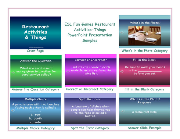 Restaurant Activities-Things PowerPoint Presentation