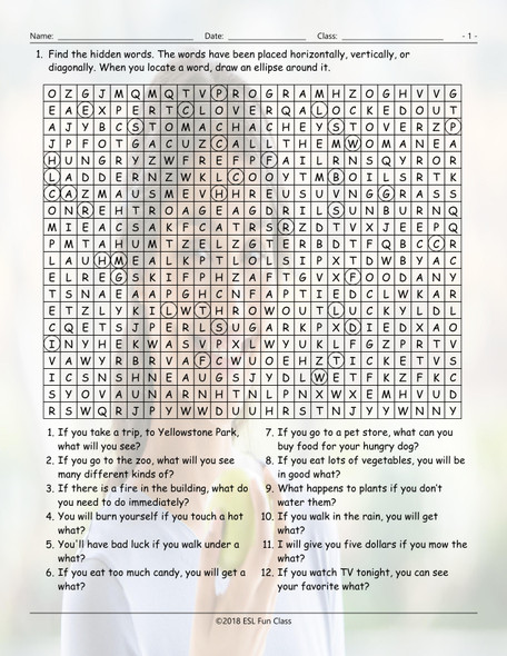 Conditional Sentences Types 0 & 1 Word Search Worksheet