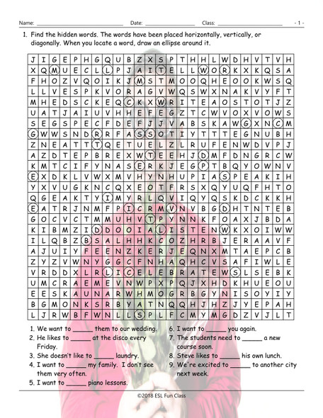 Infinitives Word Search Worksheet