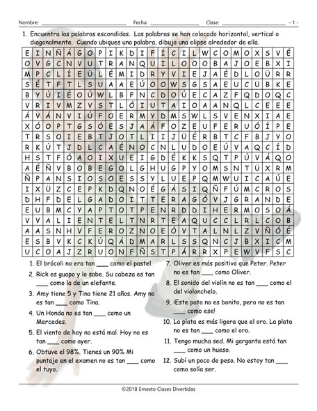Comparisons with Tan + Adj. + Como Spanish Word Search Worksheet