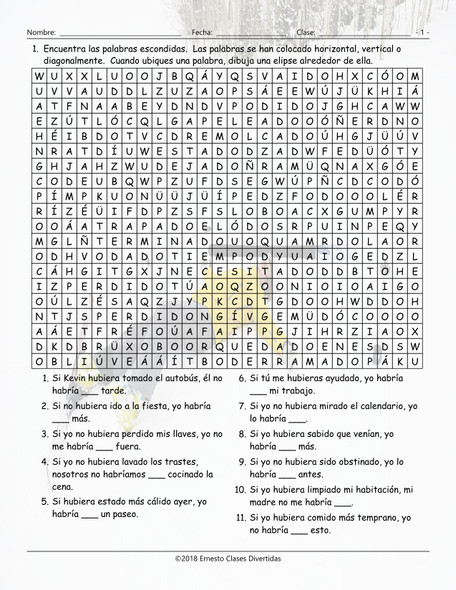 Conditional Sentences Type 3 Spanish Word Search Worksheet