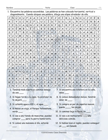 Conditional Sentences Types 0 & 1 Spanish Word Search Worksheet
