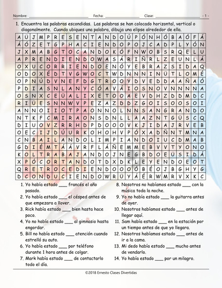 Past Perfect Continuous Tense Spanish Word Search Worksheet