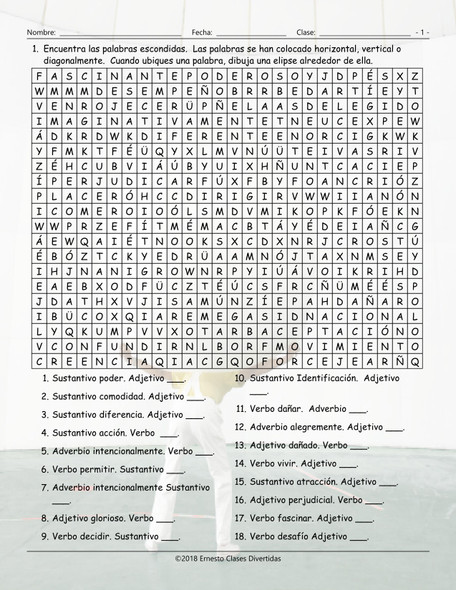 Word Forms Spanish Word Search Worksheet