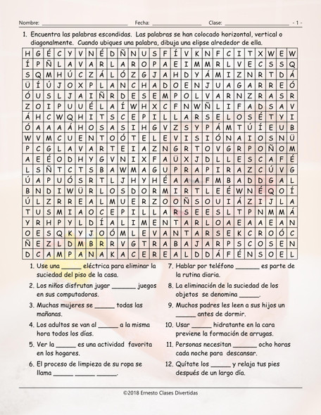 Daily Activities Spanish Word Search Worksheet