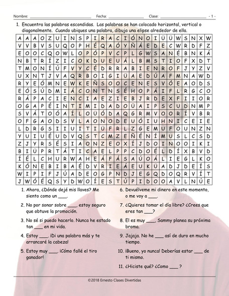 Feelings and Emotions Spanish Word Search Worksheet