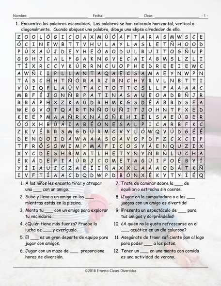 Friendship Activities Spanish Word Search Worksheet