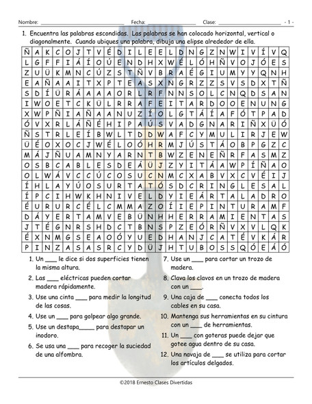 House Repairs, Tools, and Supplies Spanish Word Search Worksheet
