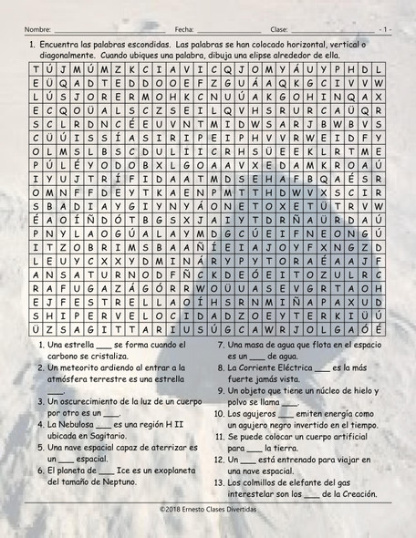 Space and Astronomy Spanish Word Search Worksheet